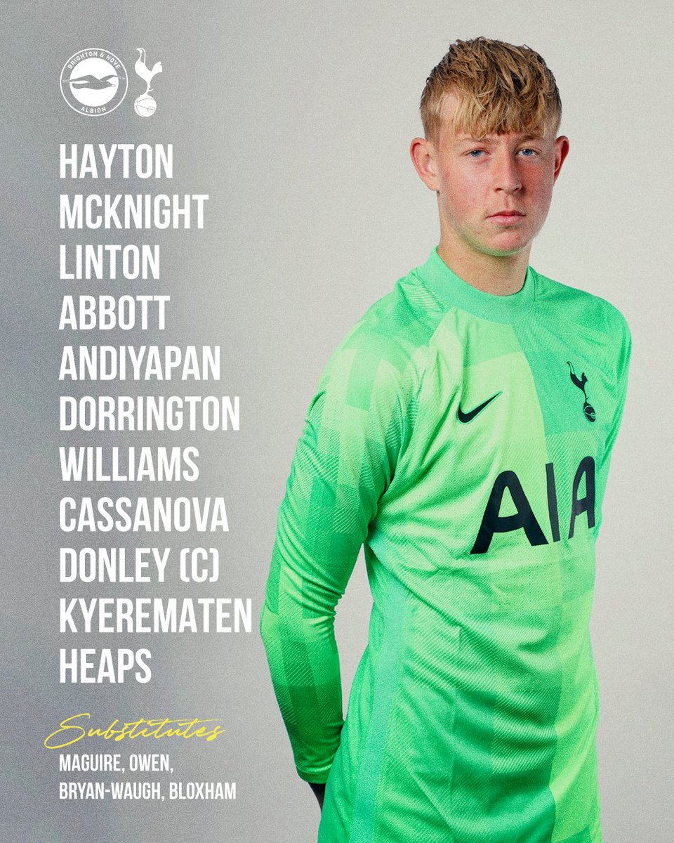 Here's our U18 team for today's match at <a href="/OfficialBHAFC/">Brighton & Hove Albion</a> (KO 12.30pm UK)...