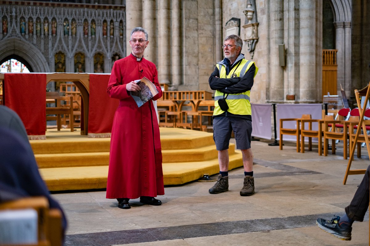 Bfdcathedral's tweet photo. After a four-day, 42-mile walk, from Bradford Cathedral, the @burleybridge walkers were welcomed at @riponcathedral by Dean John on Monday, before they enjoyed a tour of the Cathedral and a trip to their beer festival!

#TuesdayVibe #TuesdayMotivation #CityOfCulture #Bradford2025 https://t.co/P6ts8kiYj3