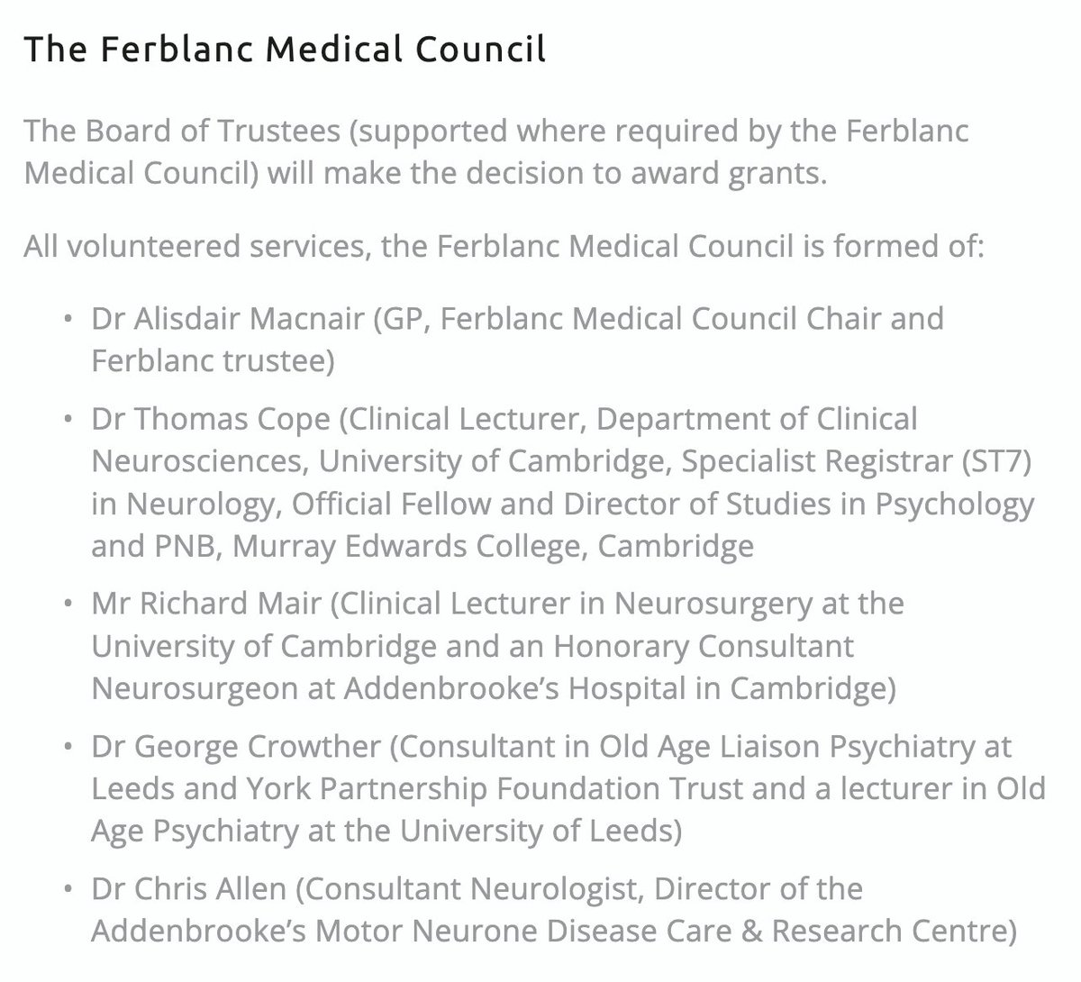 Our 2022 grant application window is CLOSED. We've received some v exciting proposals which will be considered by our eminent Ferblanc Medical Council. They will give their recommendations to the Trustees in June for final funding decisions. 

#Advancing #Neurological #Research