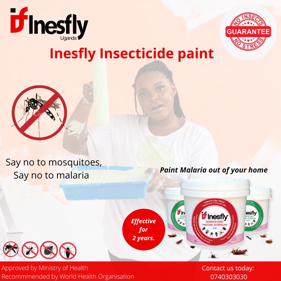 InesflyUganda's tweet photo. Take action against malaria today.
Paint your house today with Inesfly Insecticide paint to get rid of Mosquitoes for the period of 2 years.
Order today.
☎️ 0740303030
#InesflyUganda #FightMalaria #insecticidePaint https://t.co/8b6sCWbshv