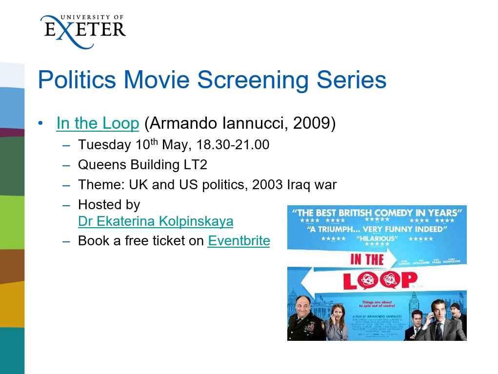 Welcome back to our students! Start the term off right with our 4th dept #movienight 🍿 In The Loop 🎥 The incredible @DrKolpinskaya will be hosting #UKPolitics, #USPolitics #satire. Book your free ticket 🎫 below: eventbrite.co.uk/e/politics-mov…