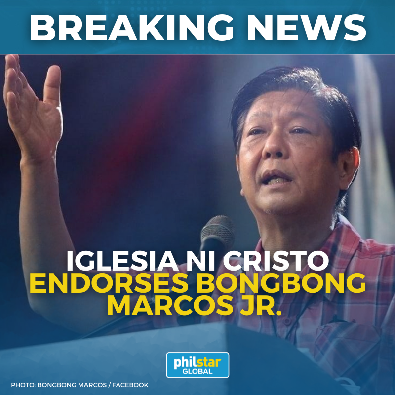 PhilstarNews's tweet photo. BREAKING: Influential church group Iglesia ni Cristo officially endorses presidential candidate and former Sen. Bongbong Marcos Jr. https://t.co/ARv90juCLH