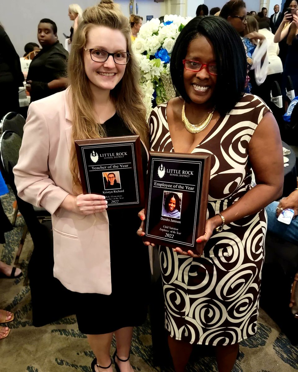 Last night we honored our Teacher of the Year, Mrs. Richard and our LRSD  Child Nutrition Employee of the Year, Ms. Jamison! We sure appreciate them and all they do for our Bobcats. 💙🐾  #lrsdtoy2022