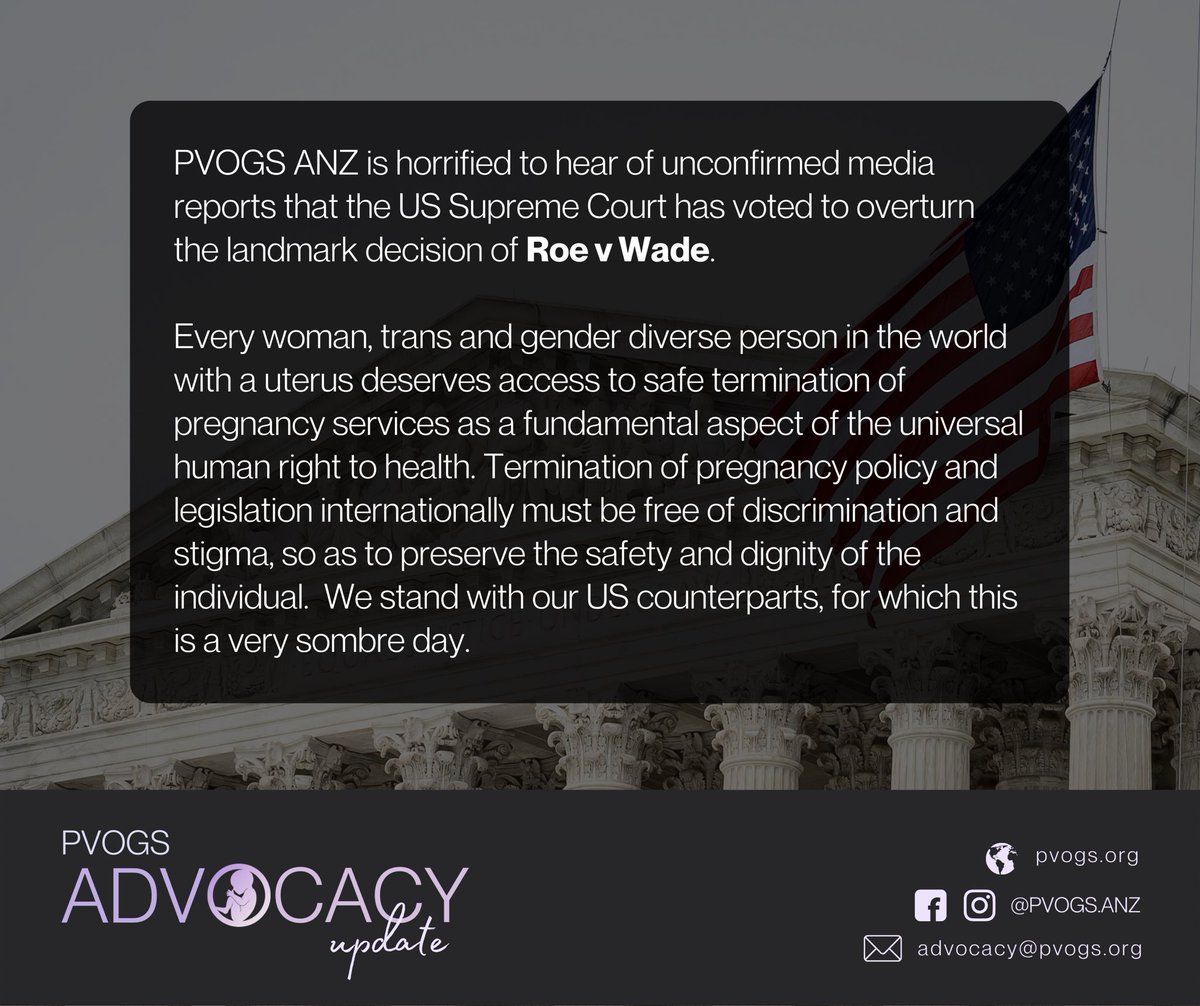 What a sad day for women’s rights internationally, and a shocking reminder that reproductive medicine remains a political bargaining chip and not a fundamental healthcare right. #RoeVWade <a href="/PVOGS_AusNZ/">PVOGS - Australia & New Zealand</a>