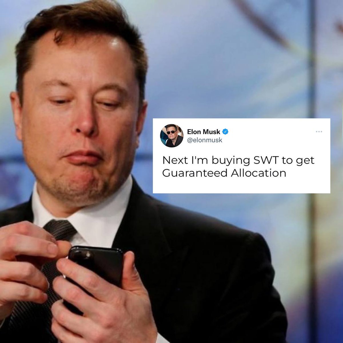 SweetPad_'s tweet photo. Even @elonmusk is buying SWT to get Guaranteed Allocation ๐
And what about you? ๐
#ElonMusk #GuaranteedAllocation https://t.co/tpLSg8mbUr
