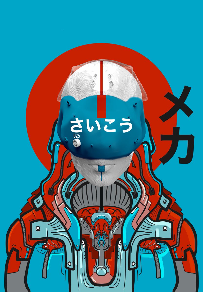 SAIKO MECHA 
Trying new style of illustration. Out of my comfort zone. 
A mix of 2d &amp; 3d, homage to classic mecha posters

My new personal fav. 
Will only mint if anyone wants to buy.

I don’t care which chain, offer your best ❤️