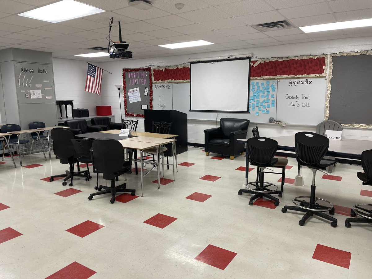 ENGSarahWap's tweet photo. Our classroom looks a little different today in anticipation of our mock trial. #novelstudy #OrbitingJupiter #LPSelma https://t.co/wmg8UDgsTx