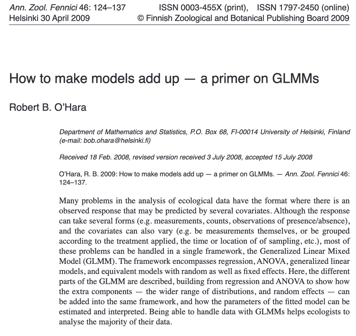 Olivier Gimenez 🖖🦦 (@oaggimenez) on Twitter photo Useful papers on GLMMs 🤩🥳
@bolkerb doi.org/10.1016/j.tree…
<a href="/BobOHara/">Bob O'Hara</a> doi.org/10.5735/086.04…
<a href="/mattjsilk/">Matthew Silk</a> dx.doi.org/10.7717/peerj.…
<a href="/XavHarrison/">Xav Harrison</a> dx.doi.org/10.7717/peerj.…
@LisaDeBruine @dalejbarr doi.org/10.1177%2F2515…
See also GLMM FAQ by @bolkerb & others bbolker.github.io/mixedmodels-mi… Useful papers on GLMMs 🤩🥳
@bolkerb doi.org/10.1016/j.tree…
<a href="/BobOHara/">Bob O'Hara</a> doi.org/10.5735/086.04…
<a href="/mattjsilk/">Matthew Silk</a> dx.doi.org/10.7717/peerj.…
<a href="/XavHarrison/">Xav Harrison</a> dx.doi.org/10.7717/peerj.…
@LisaDeBruine @dalejbarr doi.org/10.1177%2F2515…
See also GLMM FAQ by @bolkerb & others bbolker.github.io/mixedmodels-mi…