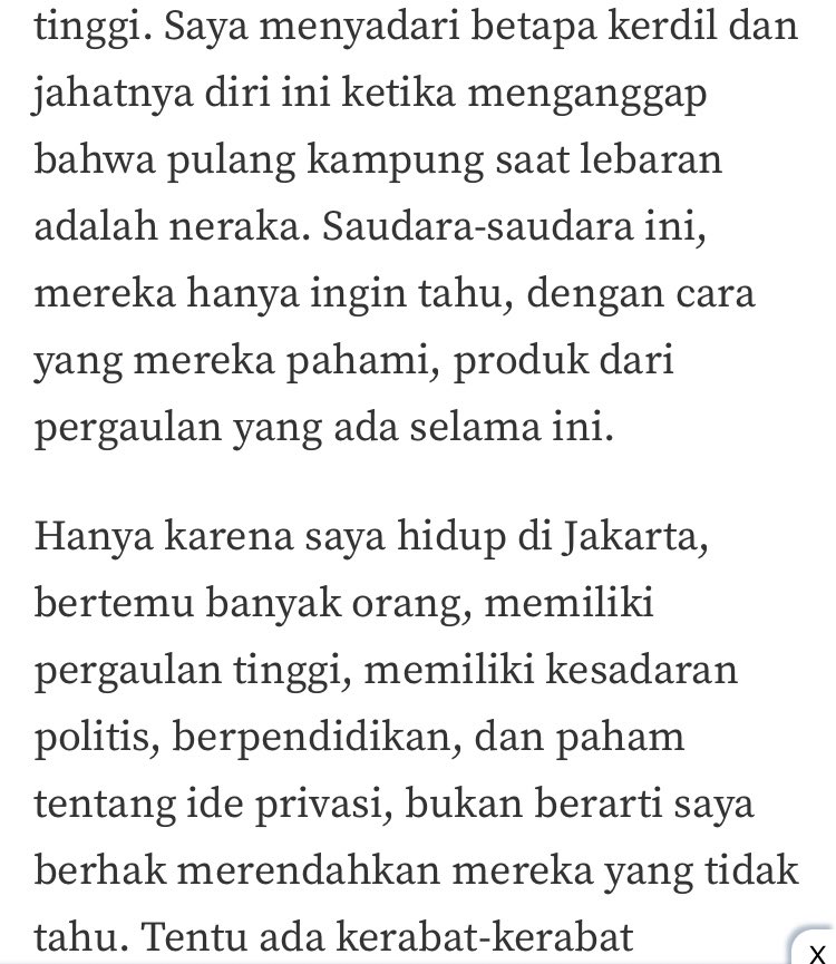 pajalaaa's tweet photo. @arman_dhani Setelah baca ini, jadi timbul satu pandangan baru. Kadang tuhan menaruh cinta-Nya, bahkan dari hal-hal yg kita kadang membencinya.

Terimakasih ya tulisannya, Mas. Terimakasih juga sudah diingatkan kalau ternyata diri ini sudah terlampau sombong.

Selamat berlebaran👋🏻 https://t.co/86ouHR75nO