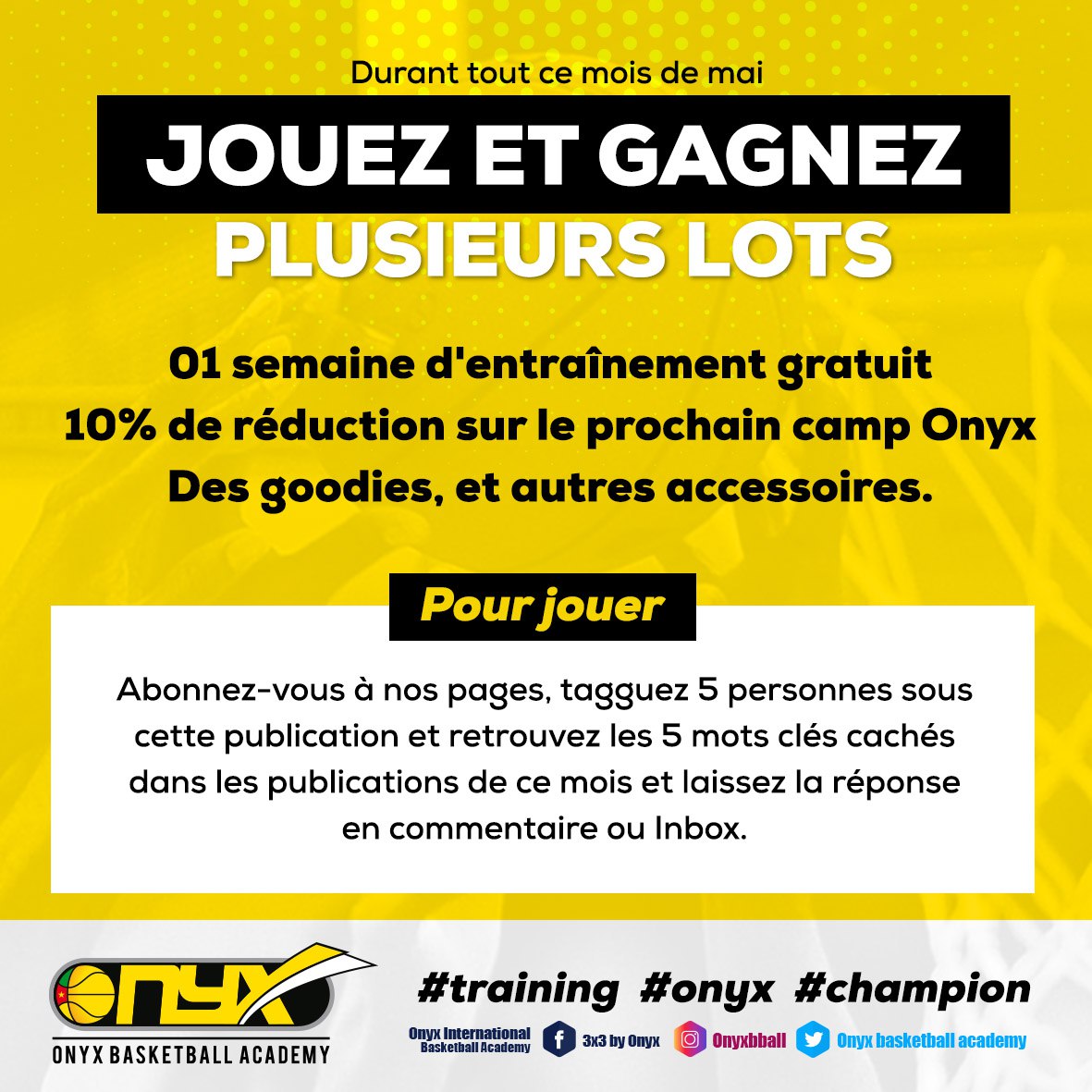 onyx_academy's tweet photo. 🎊🎉Et si Mai rimait avec cadeau !!🎉🎊

Participe à notre jeu du moi de Mai et gagne de nombreux lots, parmi lesquels une semaine gratuite sur notre prochain camp de vacances. 

Suis les étapes du jeu et ne manque aucune de nos publications.

#createurdefutur
#recettedechampions https://t.co/FF6Bny0u8C