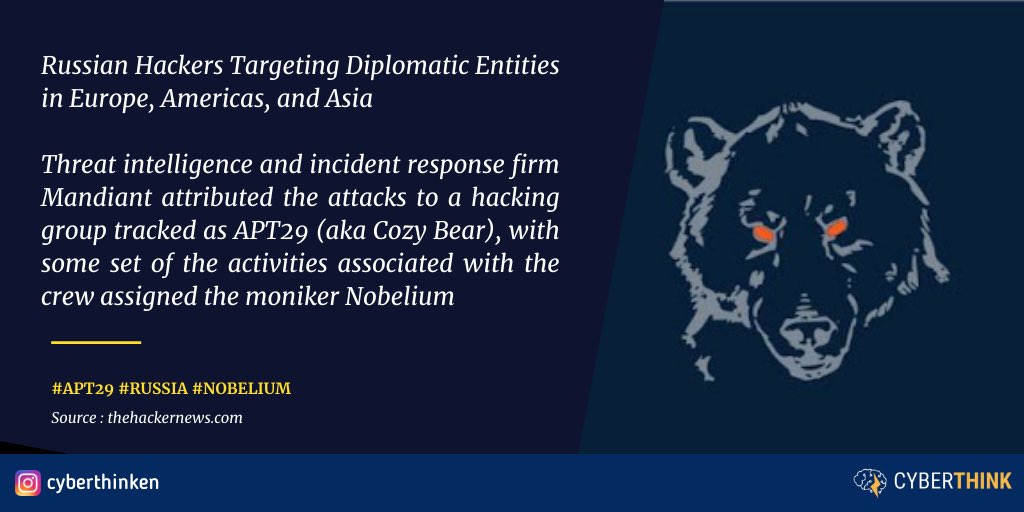 cyberthinken's tweet photo. ➡️ A Russian state-sponsored threat actor has been observed targeting diplomatic and government entities as part of a series of phishing campaigns commencing on January 17, 2022 📅

#apt29 #russia #nobelium https://t.co/HRKHCq6RDE