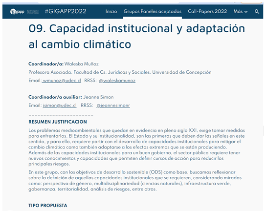 GIGAPP's tweet photo. 📌📢‼️ #lastcall #callpapers #GIGAPP2022 “Capacidad institucional y adaptación al #cambioclimático” Coord. @waleskamunoz y @jeannesimonr Universidad de Concepción. [Quedan solo 5 días ¡Último días!] https://t.co/Qphz3w5zcY https://t.co/zqu1xdtrJr