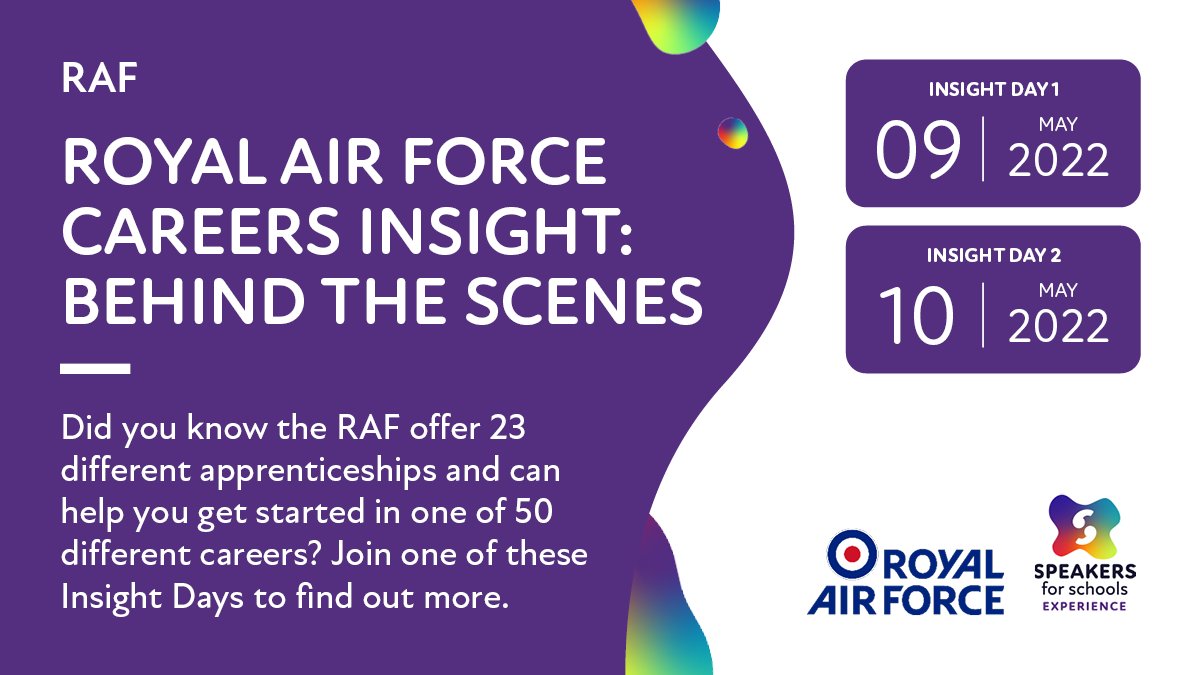 The <a href="/RoyalAirForce/">Royal Air Force</a> are hosting two #VirtualInsightDays where young people can find out about apprenticeships and how to get started in an #Aviation career. ✈️

9th May - speakersforschools.org/youth_opportun…

10th May - speakersforschools.org/youth_opportun…
