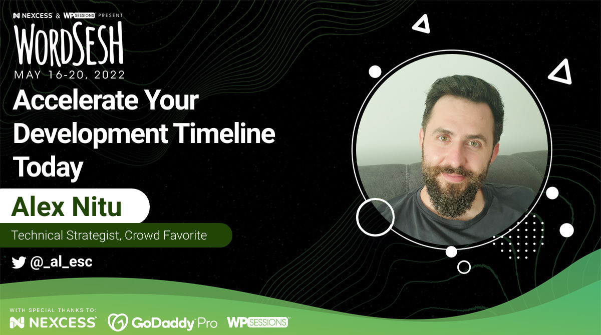 WordSesh's tweet photo. We're excited to have @_al_esc at #WordSesh this year. Come hear Alex present "Accelerate Your Development Timeline Today" on May 18th.

Get your free ticket today! https://t.co/9BH8qFCQ2C https://t.co/0zTyDagaDD