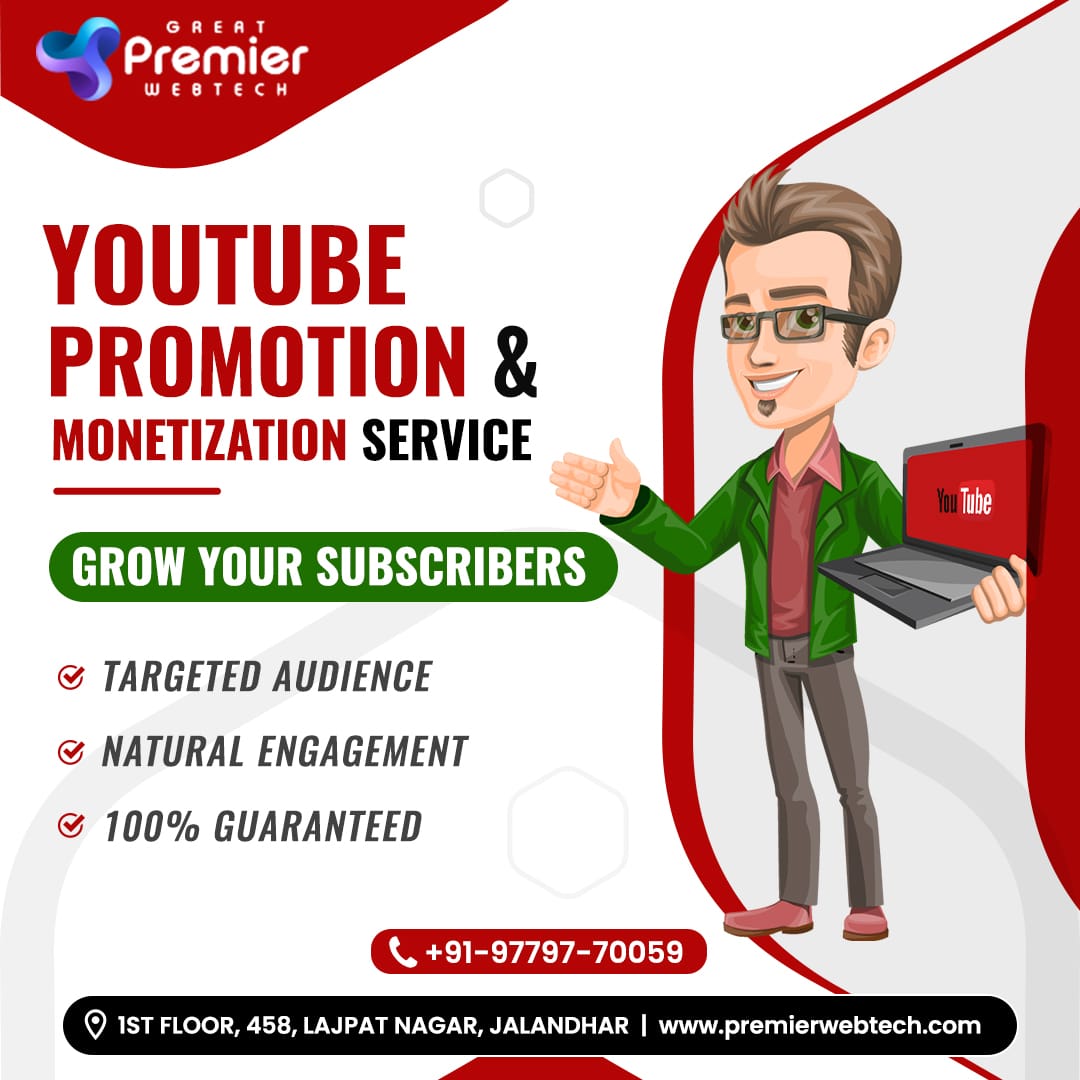 premier_webtech's tweet photo. 👉𝐘𝐨𝐮𝐭𝐮𝐛𝐞 𝐏𝐫𝐨𝐦𝐨𝐭𝐢𝐨𝐧 &amp; 𝐌𝐨𝐧𝐞𝐭𝐢𝐳𝐚𝐭𝐢𝐨𝐧 𝐒𝐞𝐫𝐯𝐢𝐜𝐞
👉For More Details Contact Us.
👉Call:+91-977-977-0059📞
#youtubepromotionservicesinjalandhar 
#youtubepromotioncompany
#digitalmarketingcompanyinjalandhar
#digitalmarketingcompanynearme https://t.co/hjLDMSZygC