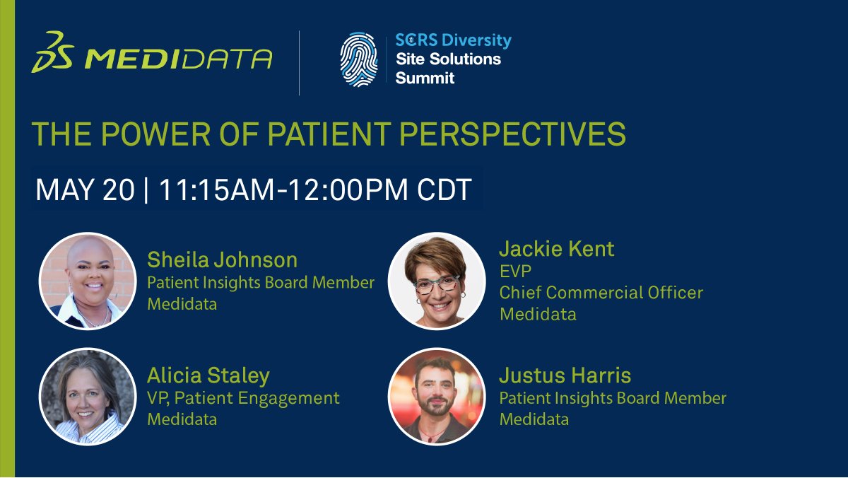 #Diversity & #clinicaltrials go hand-in-hand. Join @Medidata's Chief Customer Officer @JackieKent19 & @stales, @JustusOutLoud, & Sheila Johnson at @MySCRS’ Diversity Site Solutions Summit to learn #patients' key role in #clinicalresearch. Register now: mdso.io/hba