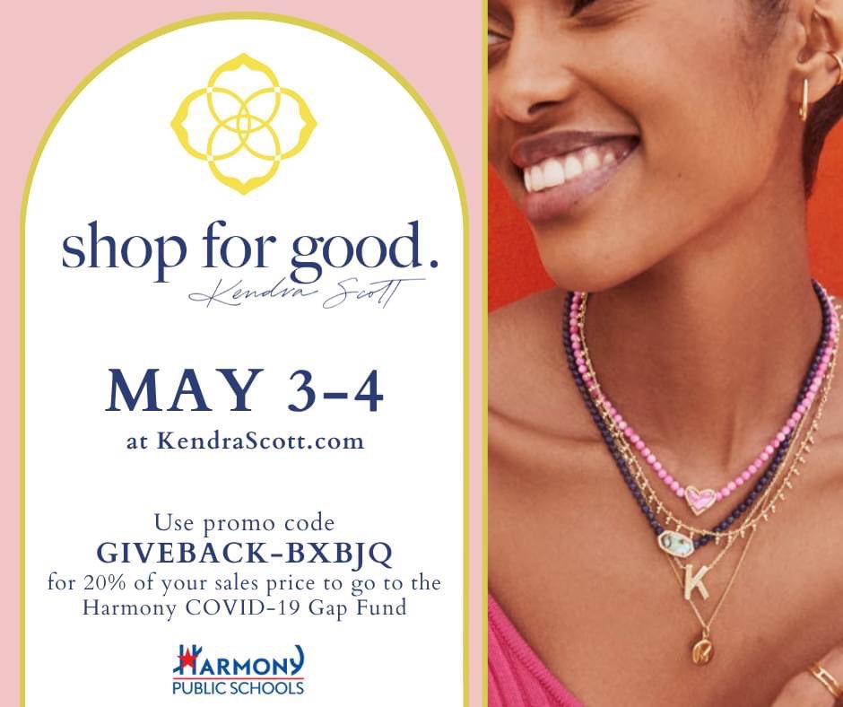 hpsexcellence's tweet photo. Our @KendraScott "Shop for Good" fundraiser BEGINS TODAY! 

Shop online at https://t.co/s628hZdMKu using promo code GIVEBACK-BXBJQ or in select stores to have 20% of your purchase go to help Harmony students. 

For a list of stores, visit https://t.co/LY3urUoKMI. https://t.co/jonVzwtlSE