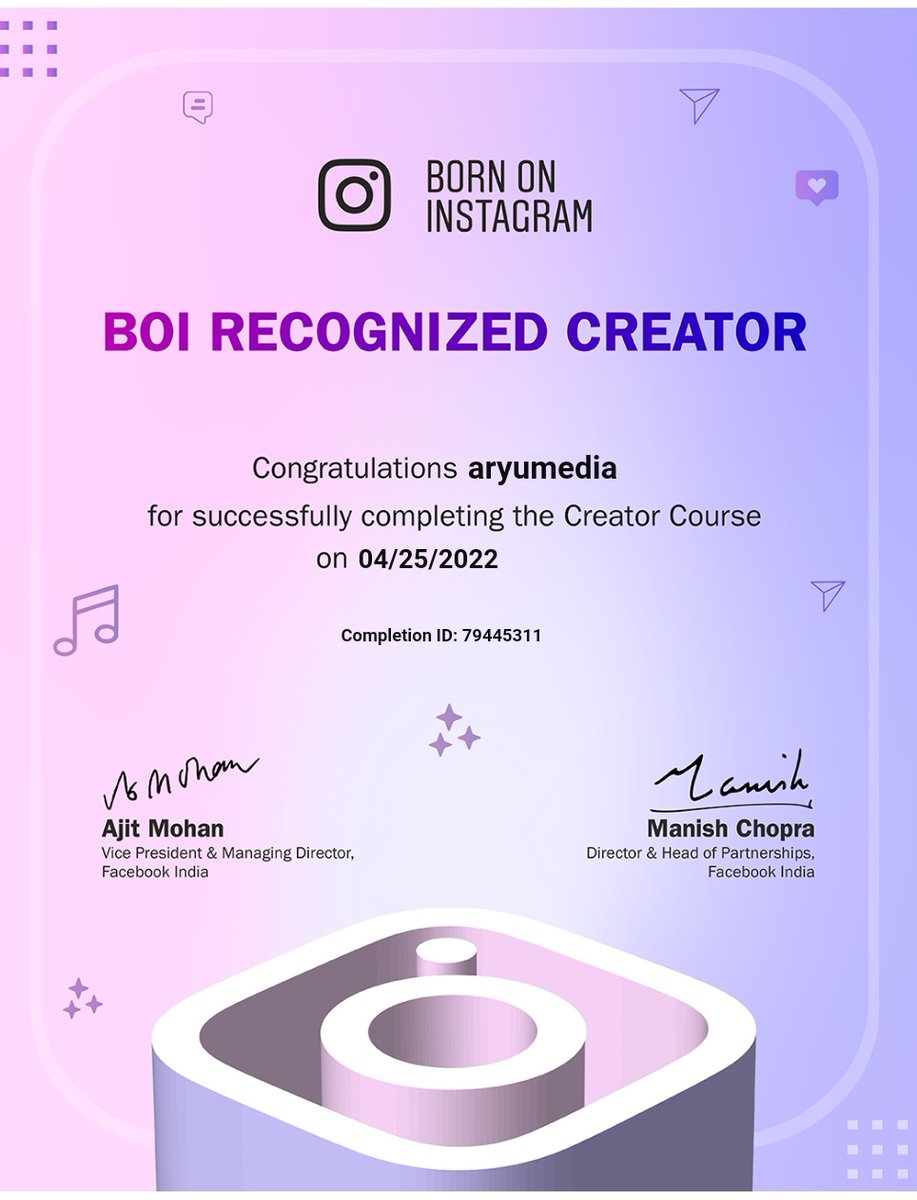 aryumedia's tweet photo. Thank you @instgram @creators 🎉🎉
Now Aryumedia is certified creator on Instagram.

We learned a lot of tools and streagy on Instagram.

#boi #boirecognizedcreator #aryumedia #trending #creator #certified #collabration #instafamily #viralreels https://t.co/gFlhLdCBOw