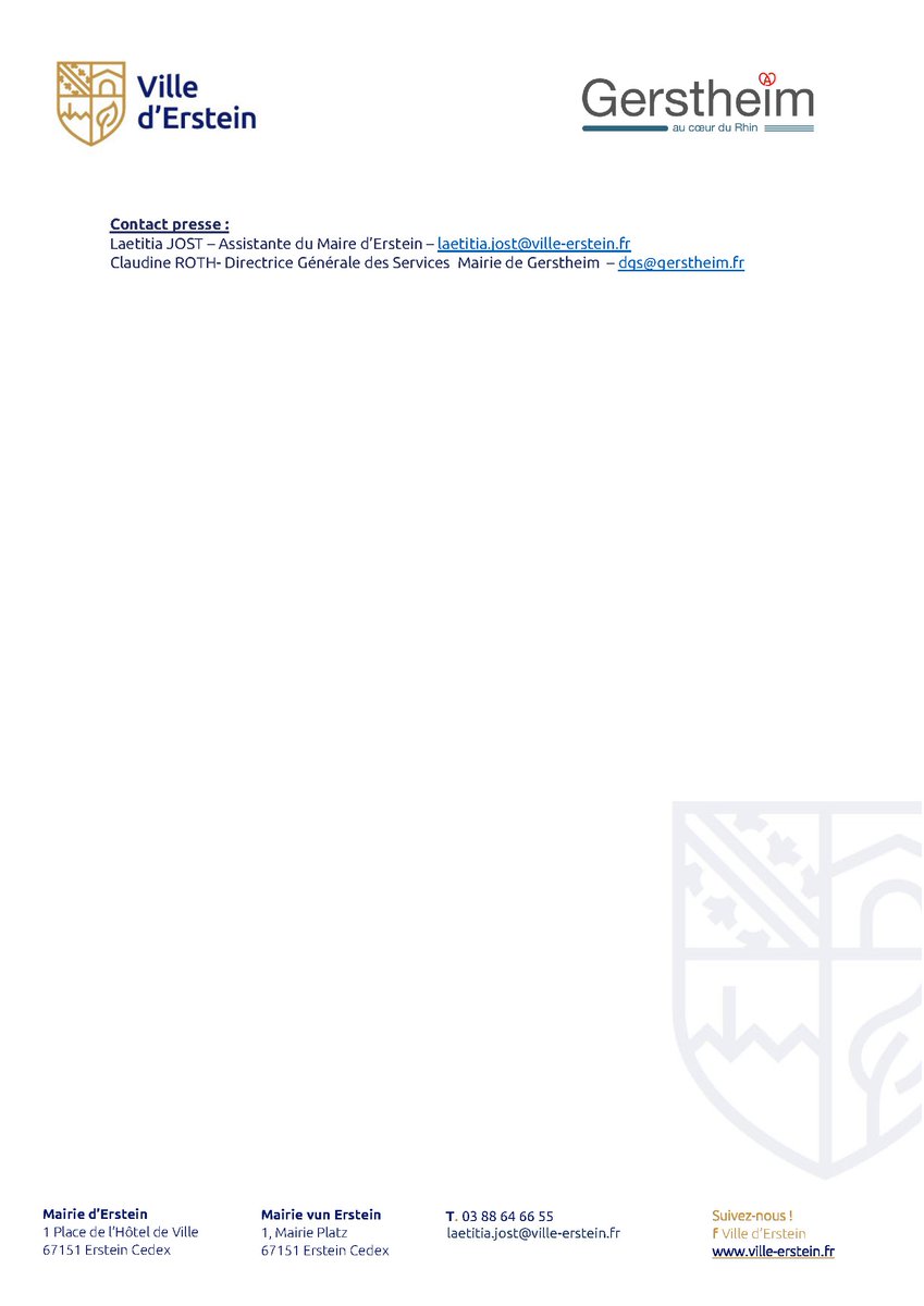 Communiqué sur la convention de la Police Municipale entre Gerstheim et Erstein : mutualiser ses
forces pour mieux protéger les habitants ! #VilleErstein