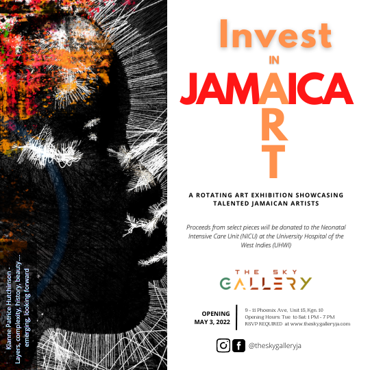 Opens today May 3, 2022!!
Register @ theskygalleryja.com
This exhibition aims to highlight Jamaican artists and encourage the public to invest, share, appreciate and take part in the building up of the rich local artistry.