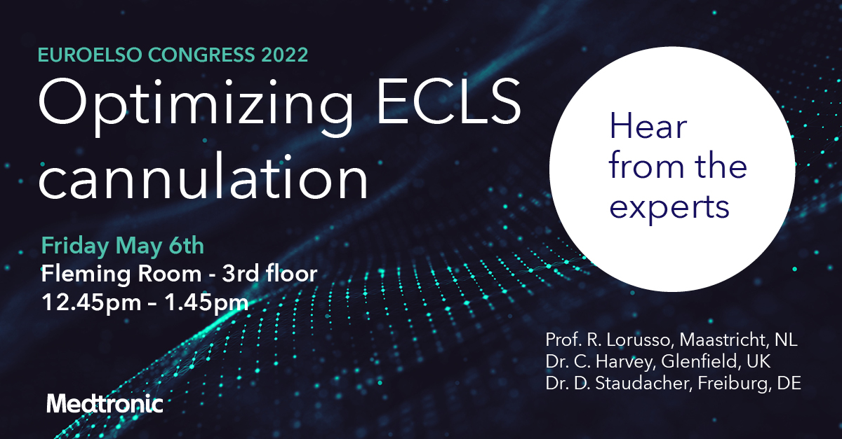 medtroniceu's tweet photo. Interested in faculty discussions on “Optimizing #ECLS cannulation”? Join the lunch Symposium on Friday May 6th at #EuroELSO2022 >>> https://t.co/hKgvO1GAr6 https://t.co/cjyc128j7R