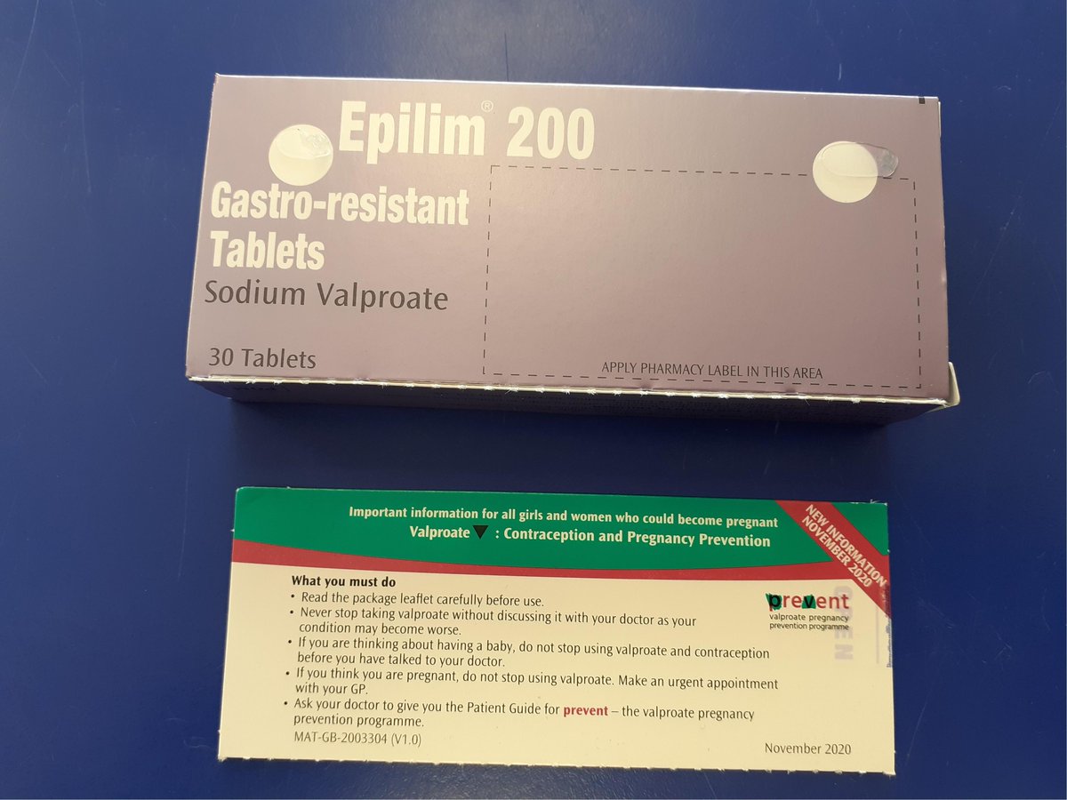 TheGPhC's tweet photo. Pharmacy professionals – Did you know Epilim (sodium valproate) boxes now have a perforated warning card? Flip up or remove the card to reveal a space for the pharmacy label - don’t put the label on the warning card. Make sure you give both to the patient. https://t.co/5vOUuoeAt6