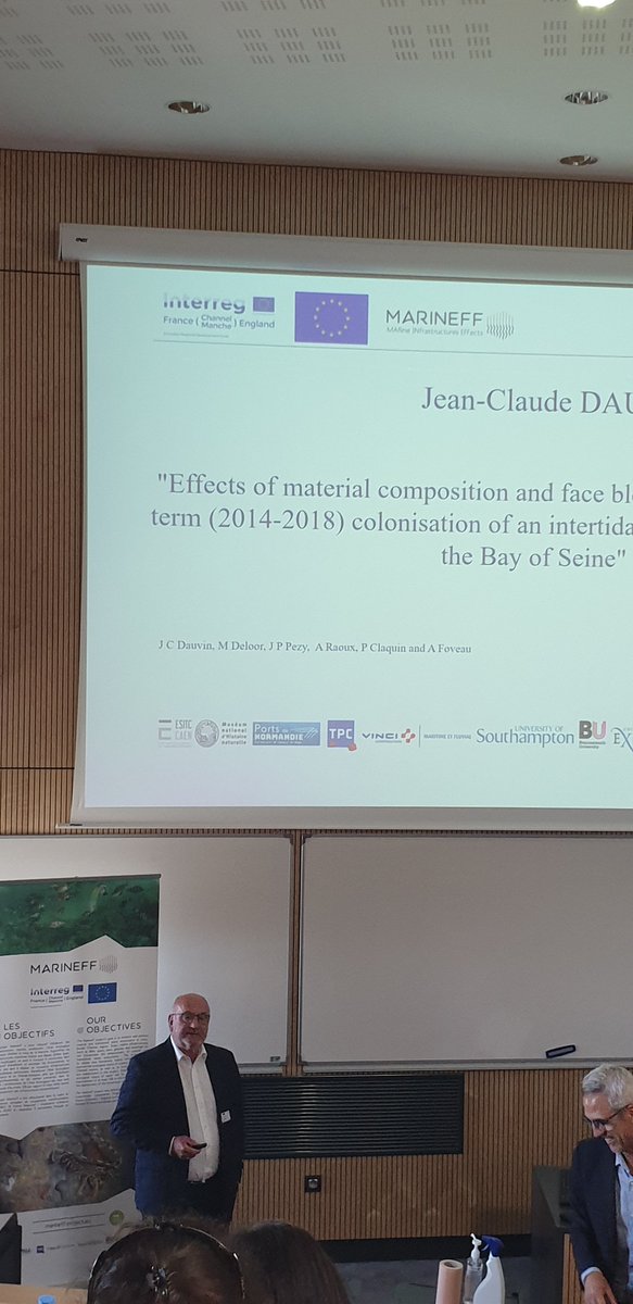 marineffproject's tweet photo. Jean-Claude Dauvin presents the results of the #recif project, the #marineff project's predecessor which provides excellent comparison with our #marineff artificial reefs https://t.co/rL1qMMR5bZ