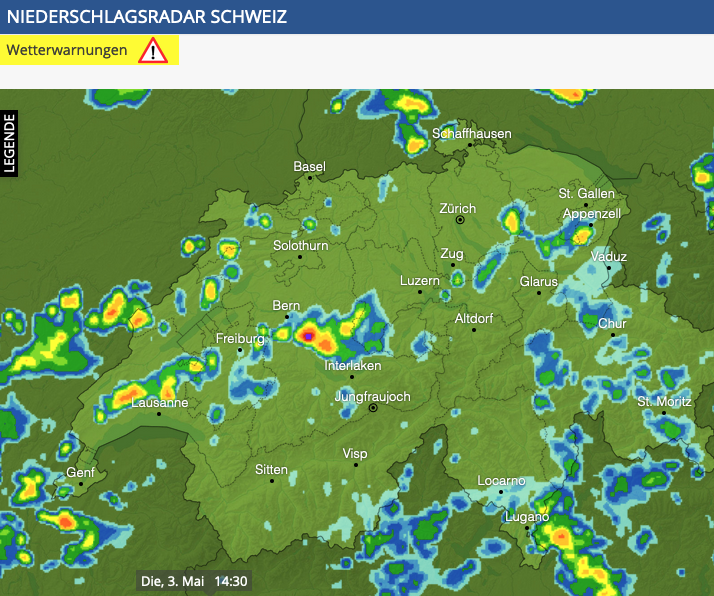 MeteoNewsAG's tweet photo. Südlich von Bern im Raum #Münsingen hat sich ein recht starkes #Gewitter gebildet, bei #Starkregen ist auch kleiner #Hagel ist möglich. In den kommenden Stunden muss mit weiteren Gewittern gerechnet werden. Radar: https://t.co/xzFgXw6twj. https://t.co/YMjhD3NjLW