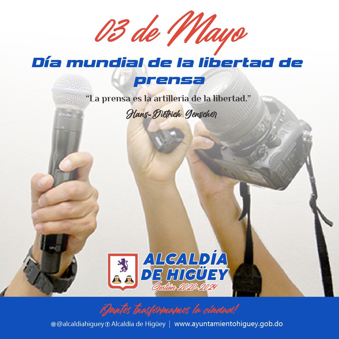 03 de Mayo. Día mundial de la libertad de prensa.

#AlcaldiaDeHiguey
#LibertadDePrensa