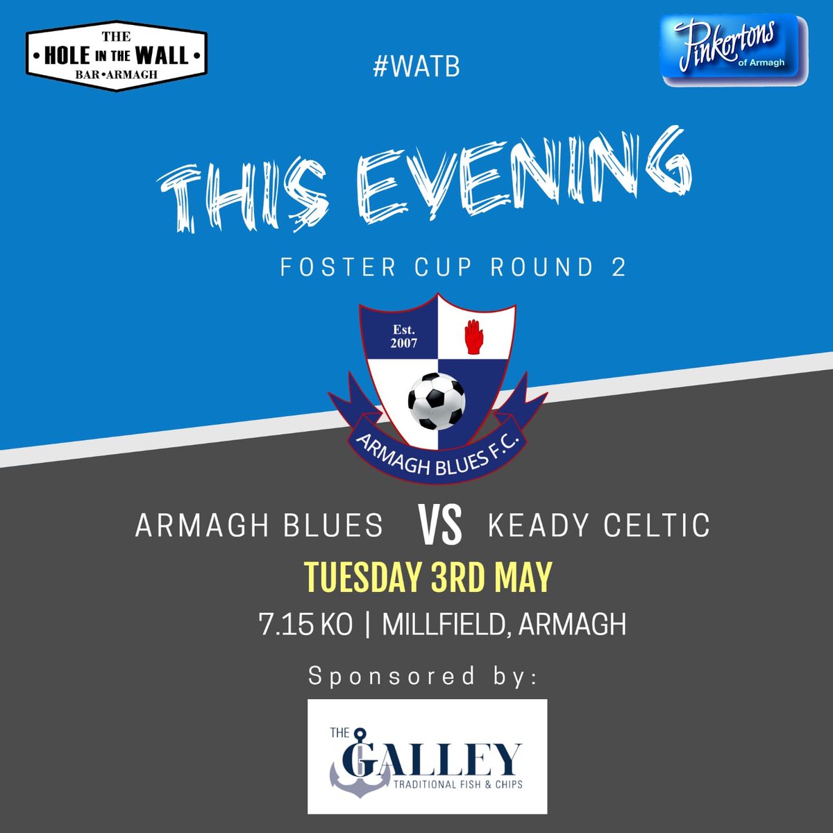 ArmaghBluesFC's tweet photo. Come &amp; show your support in tonight’s Foster Cup QF tie | #WATB 🔵⚪️ https://t.co/F4x4mQl8Qp