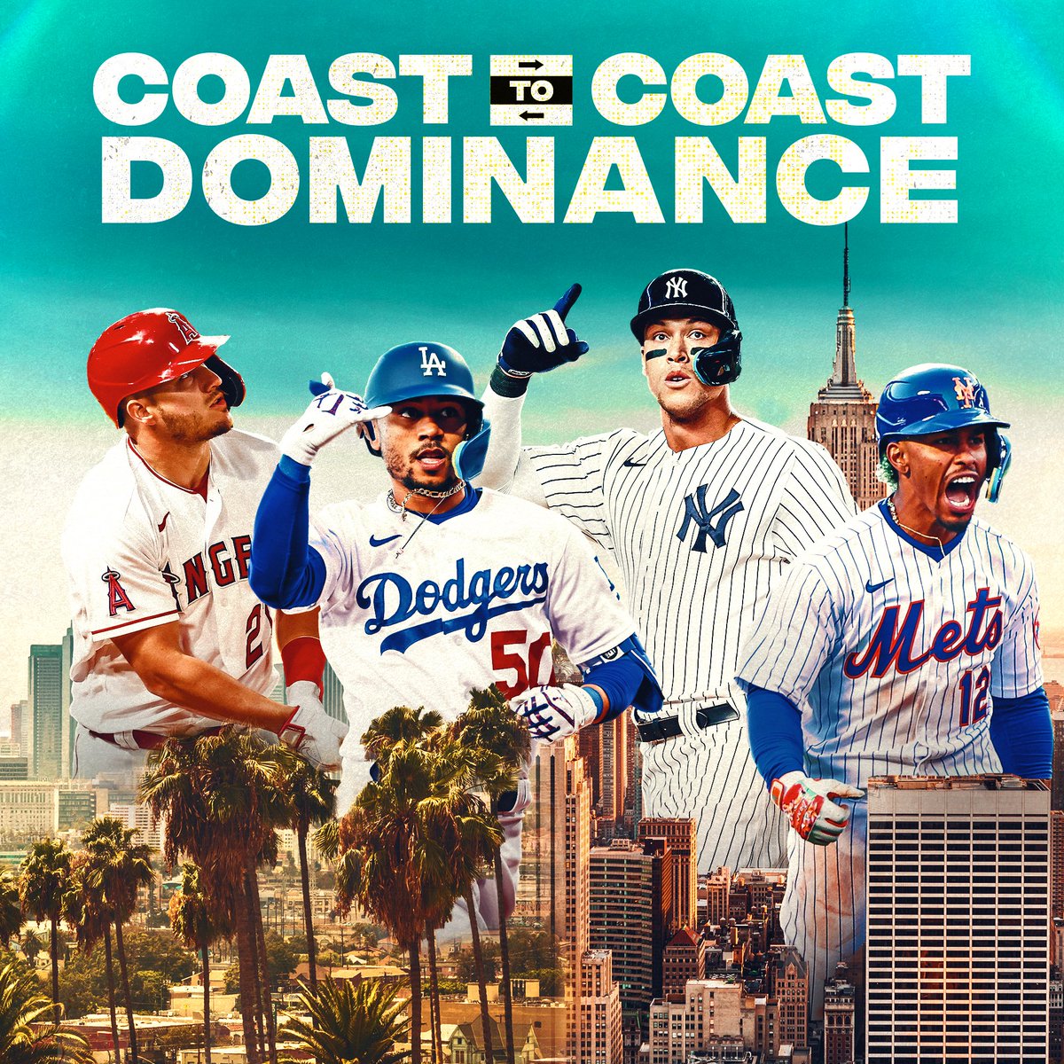 Two cities, four first-place teams.

For the first time in MLB history, all four NY and LA teams are leading their divisions.
