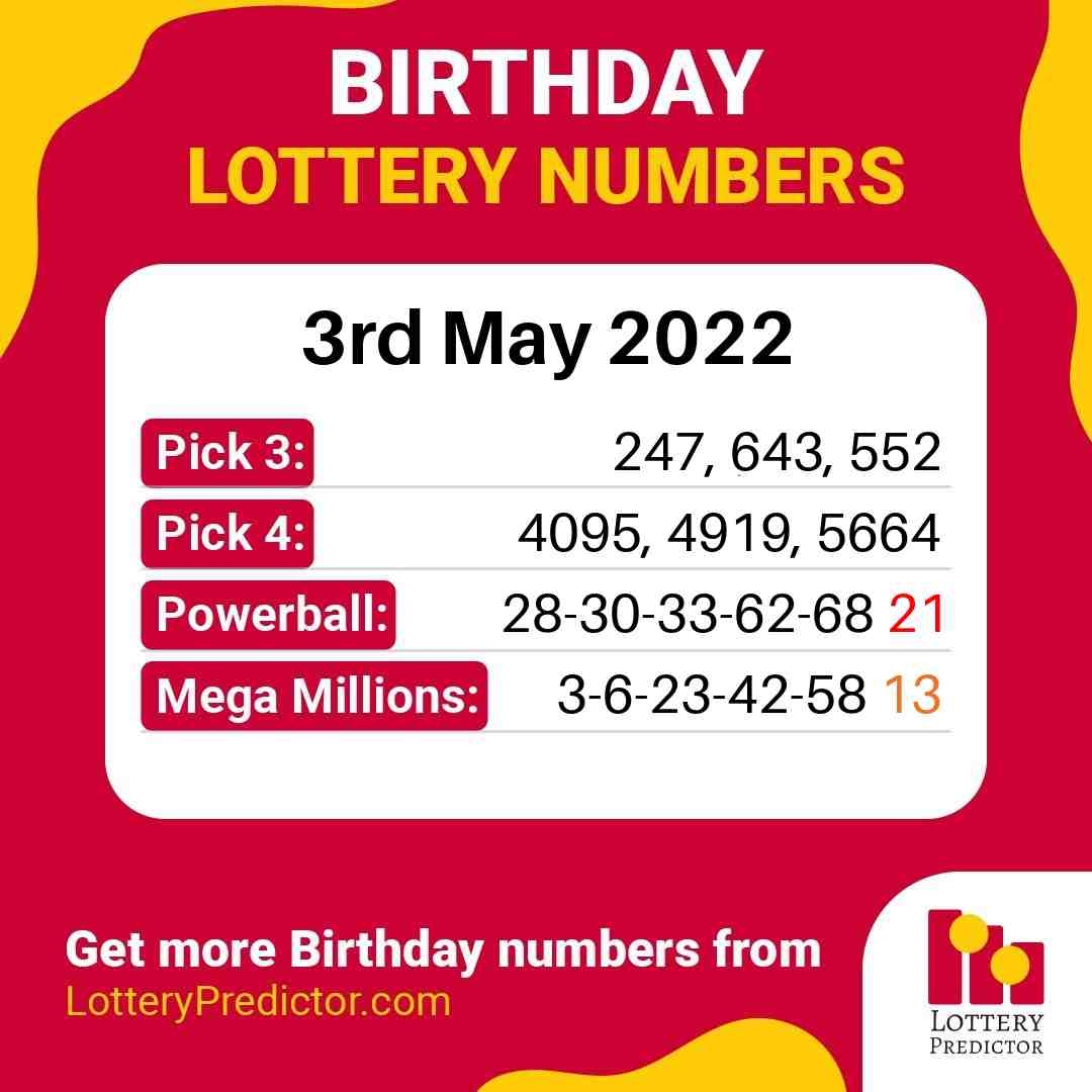 Birthday lottery numbers for Tuesday, 3rd May 2022
#lottery #powerball #megamillions
https://t.co/KYpb4m5z93 https://t.co/kM1LFq7QYW