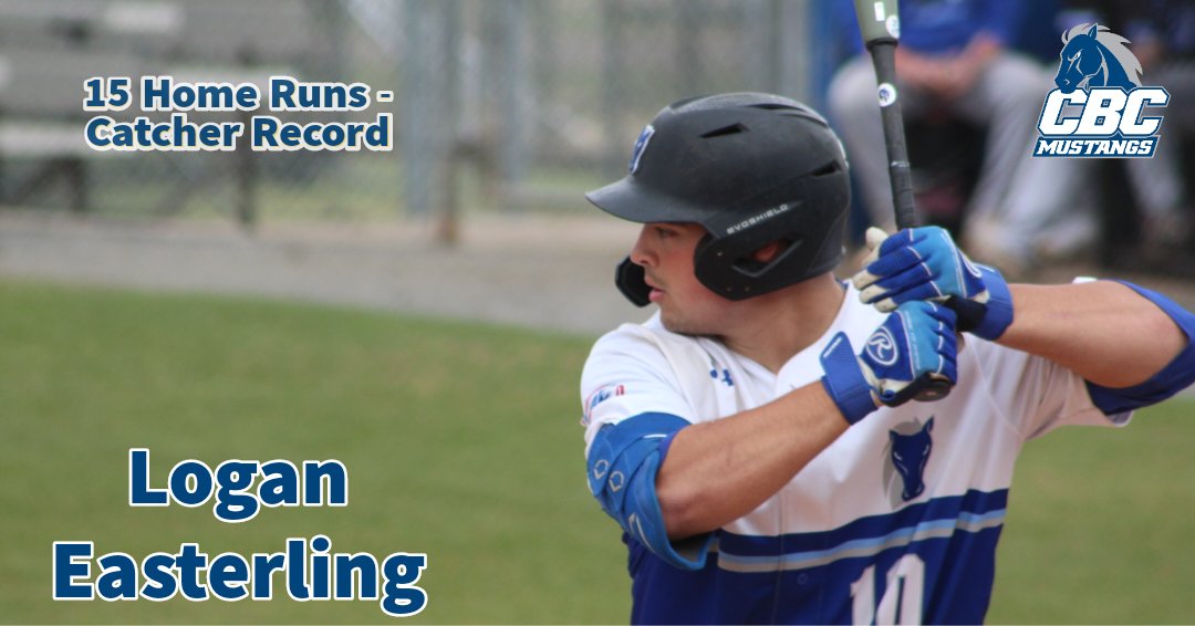 gocbcmustangs's tweet photo. With his first inning finger, Logan Easterling has set a new record for home runs by a catcher in program history #leadthestampede #wearecbc https://t.co/Jlf1nH5gyI