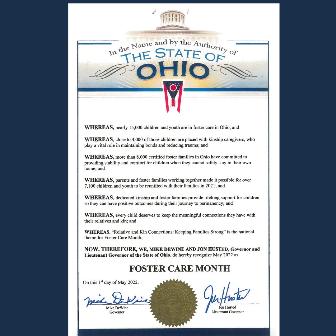 The Governor signed an official proclamation declaring May as National Foster Care Month! Please take a look at the proclamation to see some statistics on Foster Care. 

#Nationalfostercaremonth