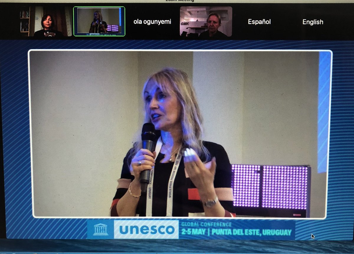 Fantastic to speak alongside @JackieHarrison6 @CFOMsheff at the opening of @UNESCO academic conference as we join forces in keeping journalists safe. Hope to join you in person next time! #WorldPressFreedomDay