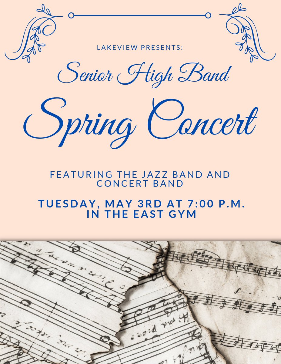 It's concert day! Our high school spring concert is tonight at 7:00 in the East gym. We hope to see you there! 😄🎶
