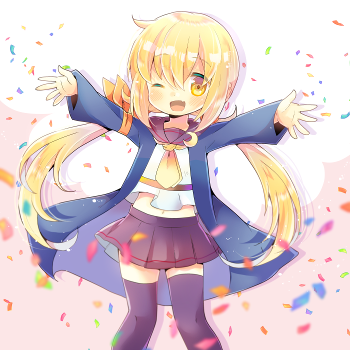satsuki (kancolle) 1girl solo long hair blonde hair one eye closed thighhighs twintails  illustration images