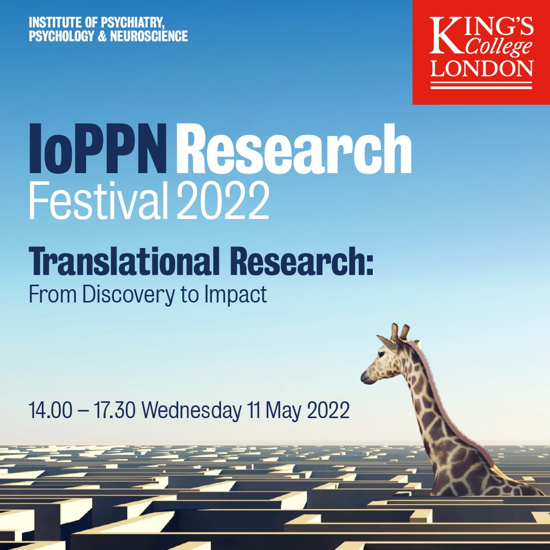 Join us next Wednesday 11 May 2022 to celebrate the innovative and exciting research taking place at the IoPPN. This year, the IoPPN Research Festival will be covering the theme ‘Translational Research: From Discovery to Impact’. Get your free ticket here: tinyurl.com/2p8tkpbz