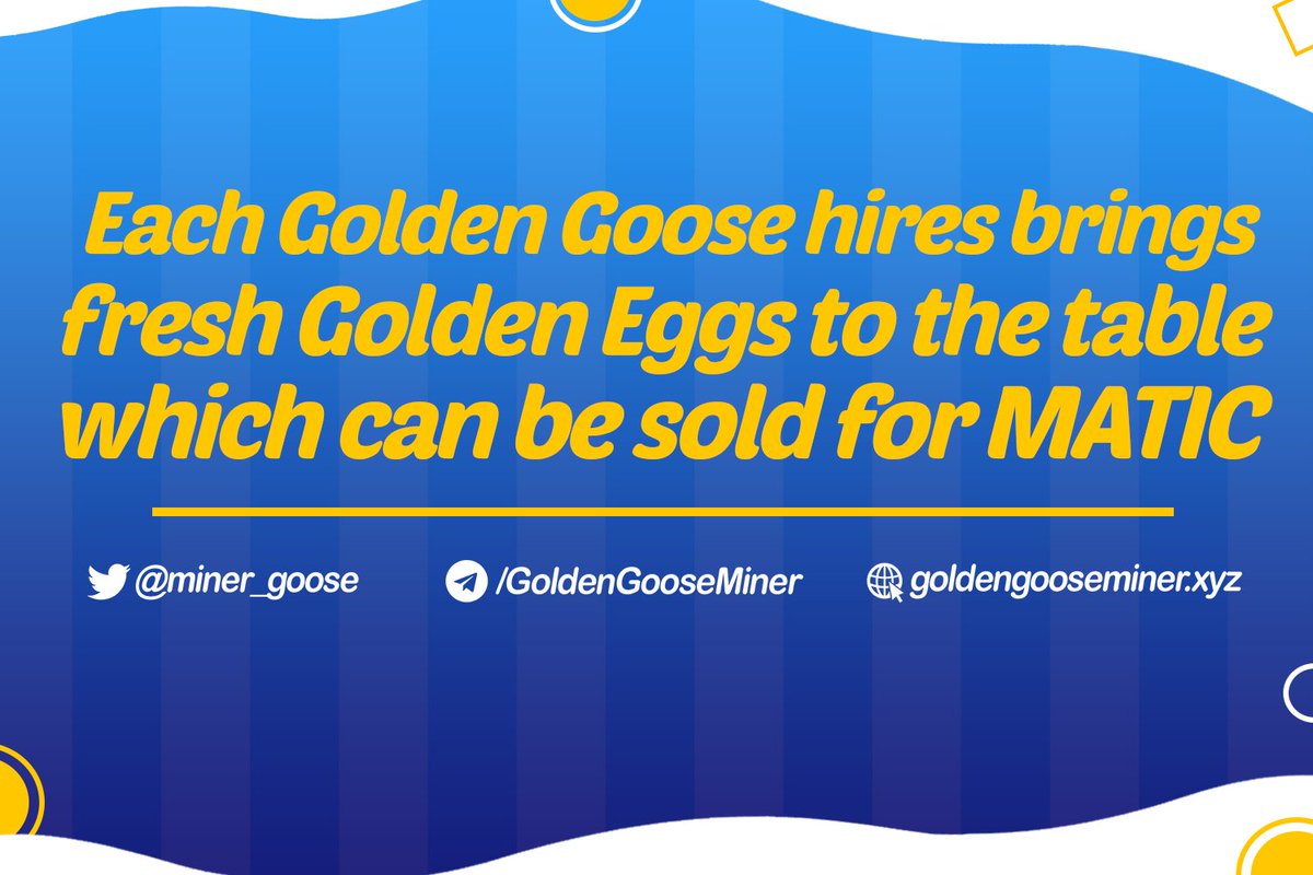 miner_goose's tweet photo. 😎Each Golden Goose hires brings fresh Golden Eggs to the table which can be sold for MATIC😎

👉https://t.co/3Z4BTFQEo2

#AVAX #FTM  #ONE #crypto #avalanche #matic #bnb #bitcoin #ethereum #Doge #crypto #DeFi #cryptocurrecy #CryptoNews #DeFiProject #defiyield #defikingdoms https://t.co/ZiEfcFk1IT