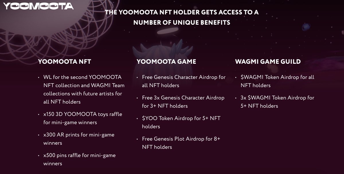 yoomoota's tweet photo. Do you excited about @wagmi_team plans? ✨
 
The main goal is to bring artists to the NFT space. Like we did with @YoomootaTaras!
 
We are also developing Game Guild and considering #NFT holders' benefits 💥
 
Thank WAGMI Team later 🤝
 
#NFTCommunity https://t.co/wDnmkKx8B7