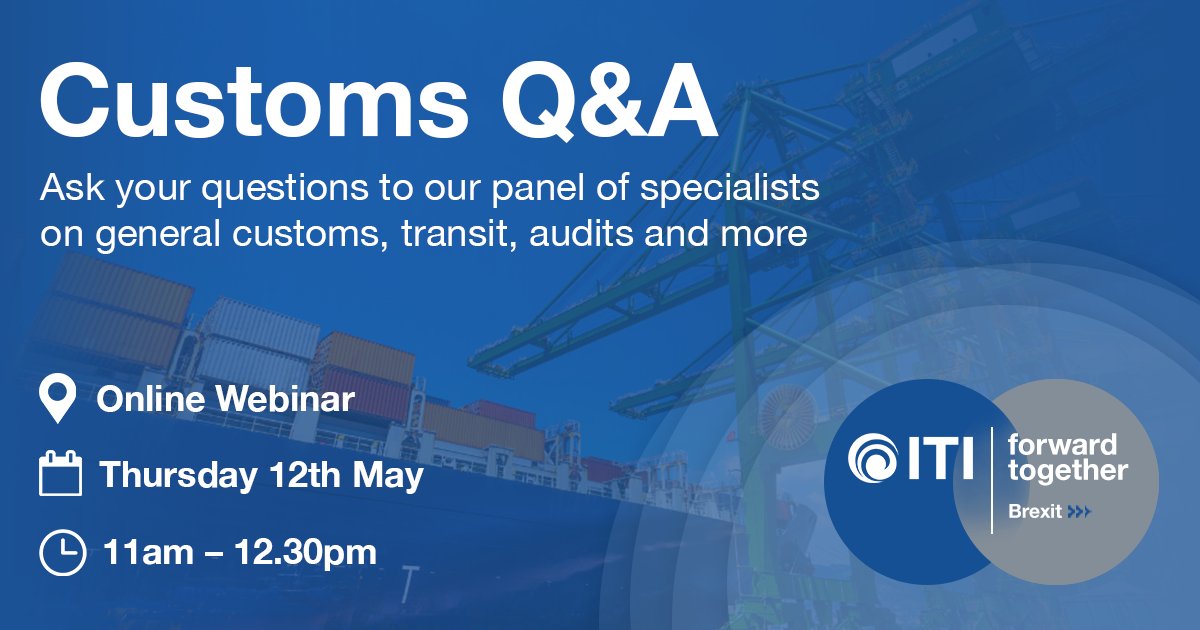 Inter_Trade's tweet photo. Do you still have queries re post-Brexit customs requirements? We are hosting a FREE online Q&amp;A session on 12th May at 11am, where you will have the chance to ask experts about queries on all areas of Customs, in particular transit and audits. Register now https://t.co/pl784CKBUC https://t.co/cmH4t4vZOo