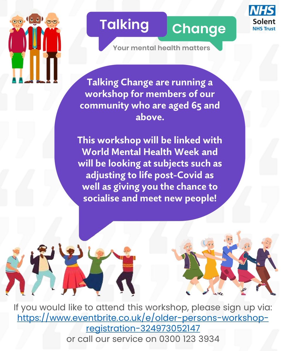 TalkingChange_'s tweet photo. Just a reminder that we will be running a workshop for people aged 65+ on 11/05/2022 @ 14:00!

If you want to attend, please follow this link: https://t.co/WWMYBjevPr or call us on 0300 123 3934 to get registered!

#worldmentalhealthweek #olderpersonsworkshop #talkingchange https://t.co/LPXhd7ofwm