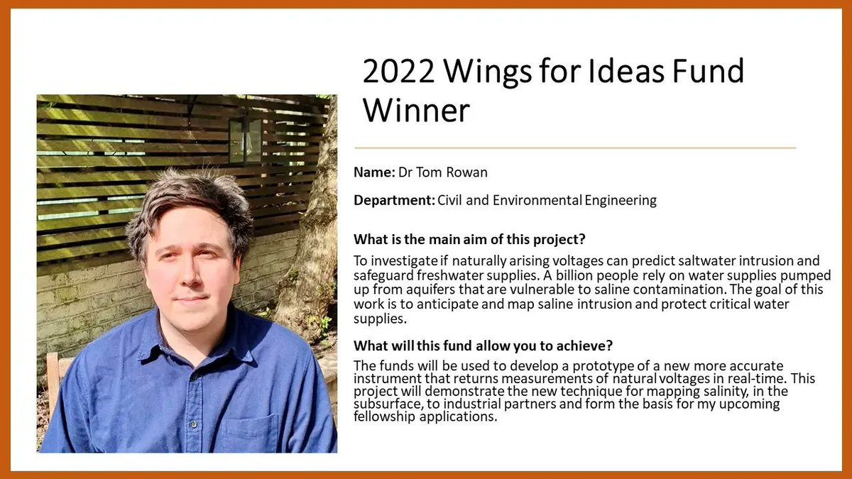 ImperialPFDC's tweet photo. Dr Tom Rowan is a Research Associate in the Department of Civil and Environmental Engineering.

Find out how @TSLRowan plans to use the Wings for Ideas fund to anticipate and map saline intrusion and protect critical water supplies 👇 https://t.co/ItwoR1yiCb
