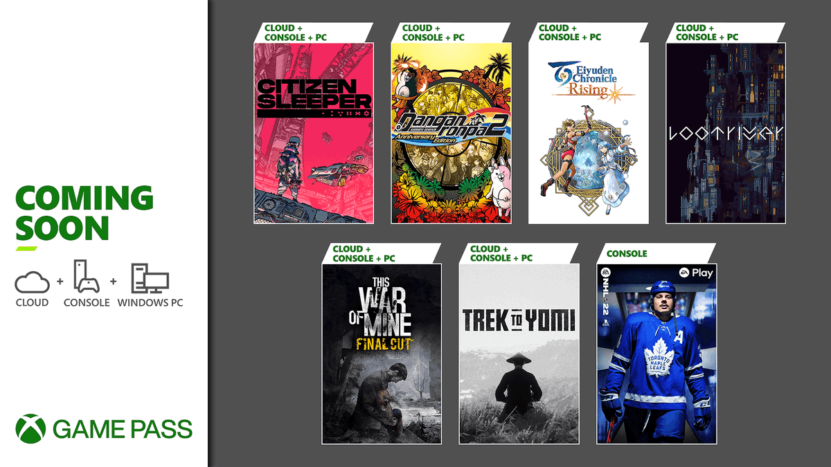 Citizen Sleeper, Danganronpa 2, Eiyuden Chronicle: Rising, Loot River, This War of Mine, Trek to Yomi, and NHL 22 are coming soon to Xbox Game Pass.