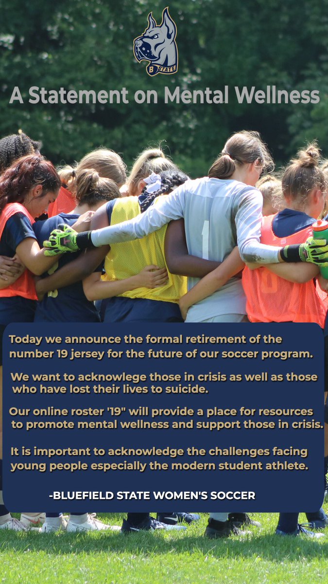 Today Bluefield State Women’s Soccer is retiring the number 19 jersey in support of Mental Wellness.