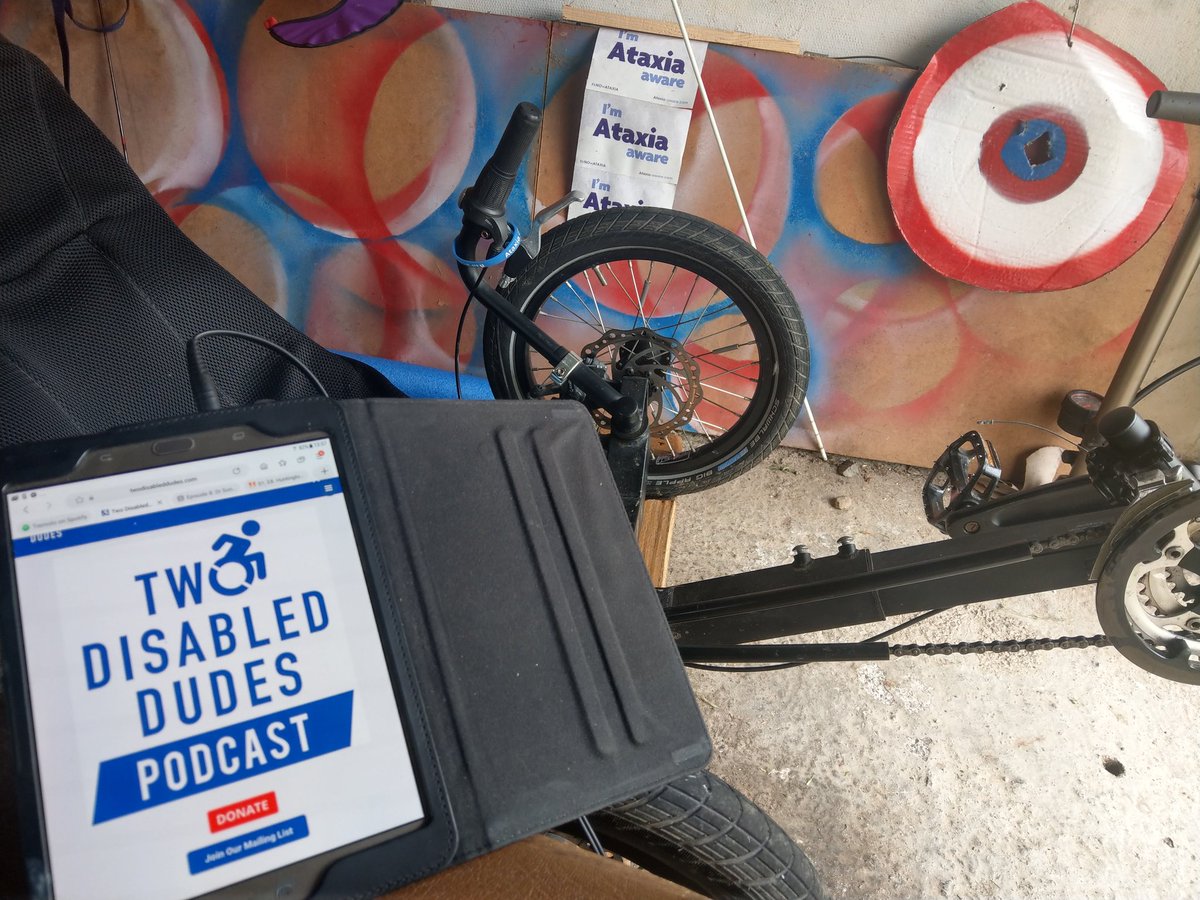 Ataxia_and_Me's tweet image. It's raining
So time to listen to @2DDPodcast podcast while in the #TeamAtaxia training studio (garage) on #Tricycle for @SuperheroTri 
Event
#Disability #RareDisease #Ataxia