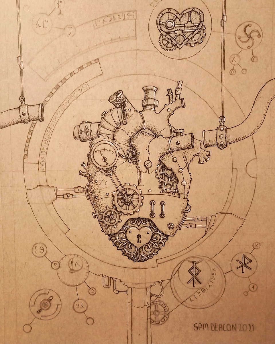 SamDeaconArt's tweet photo. The #steampunk Heart by samdeaconart ! Please share this image  😁

(This one went crazy on instagram last year 1.2 mil views 60k likes... insane but I haven't see anything like it since).
#instagram #fantasy #fantasyart #mechanical #inkdrawing #artwork #inkworks #traditionalart https://t.co/DEHd5R7f0d