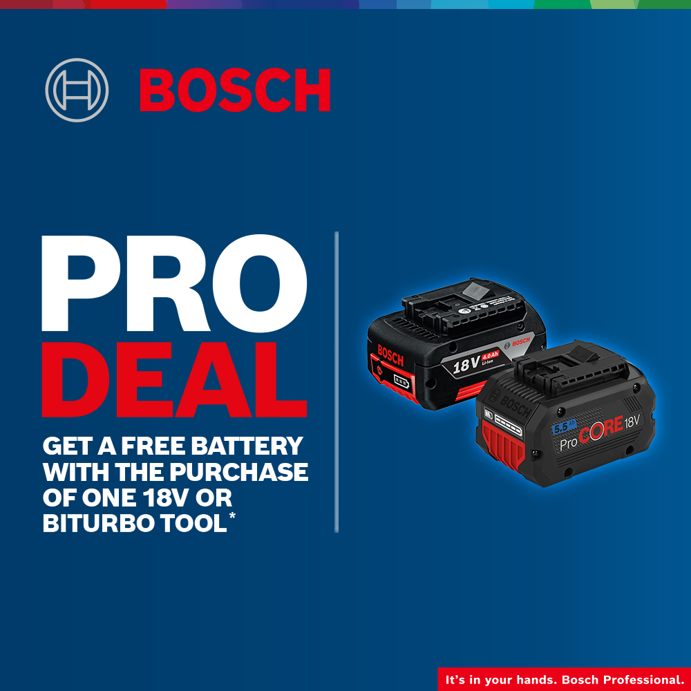 Kelvin Power Tools on X: 💥 NEW BOSCH PROMO! 💥 Claim a FREE BATTERY from  Bosch when you buy any 18V tool over £159.99! Regular 18V: Claim a 4Ah  battery Biturbo 18V