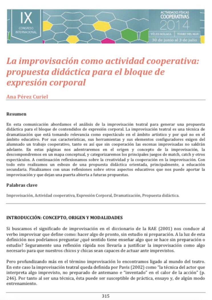 Toca expresión corporal ¿qué hacemos? ¿Un juego de expresión tras otro? En esta propuesta trabajamos la #expresióncorporal desde la #Impro #improvisacionteatral Puedes descargar la UDI completa aquí researchgate.net/publication/33… y además…
