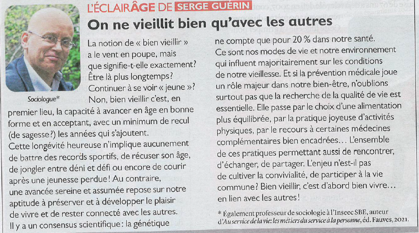 Ma chronique du mois in <a href="/NotreTemps/">Notre Temps</a> : On ne #vieillit bien qu'avec les autres. Le #bienvieillir c'est du lien #social &amp; du #care via une bonne #alimentation, de l'#activité #physique, le recours à certaine #médecines #Complémentaires encadrées, de la #prévention... <a href="/AgenceDesMCA/">Agence des MCA (A-MCA)</a>